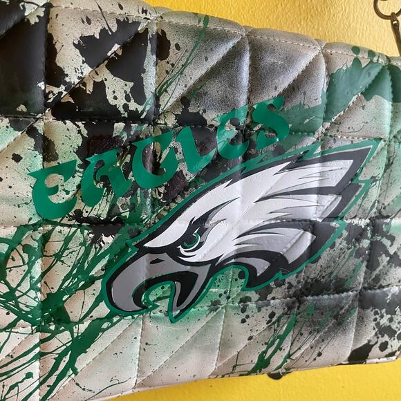 Philadelphia Eagles Graffiti Splatter Shoulder Bag Zara Quilted Chain Purse - Picture 7 of 9
